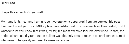 Success story screenshot from James