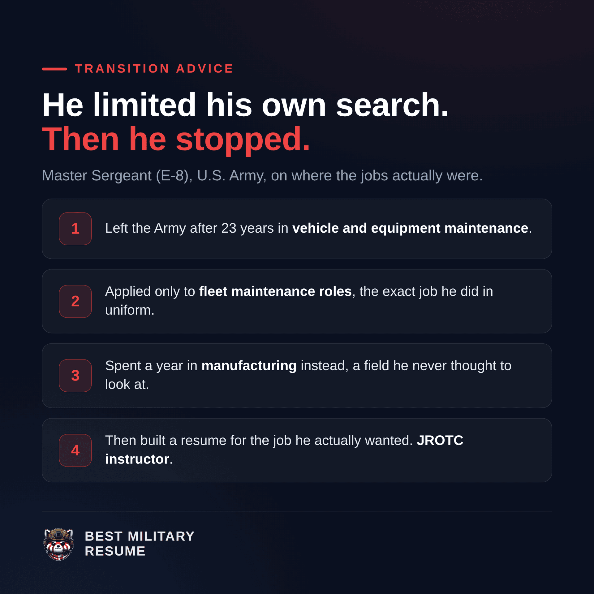 Success story graphic: Eloy, Master Sergeant (E-8) Army