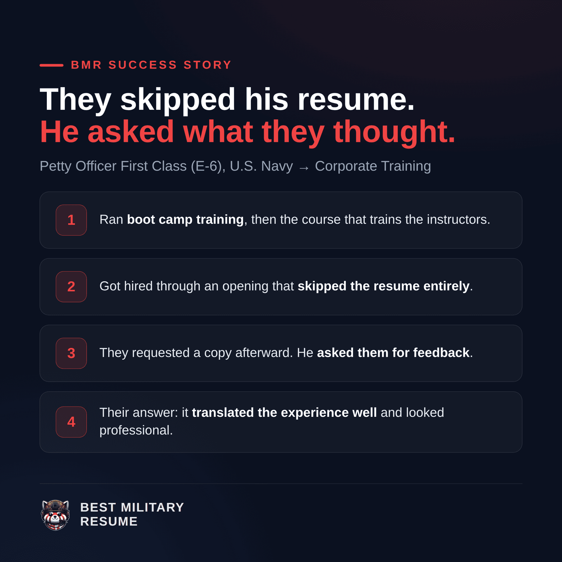 Success story graphic: Rob, Petty Officer First Class (E-6) Navy