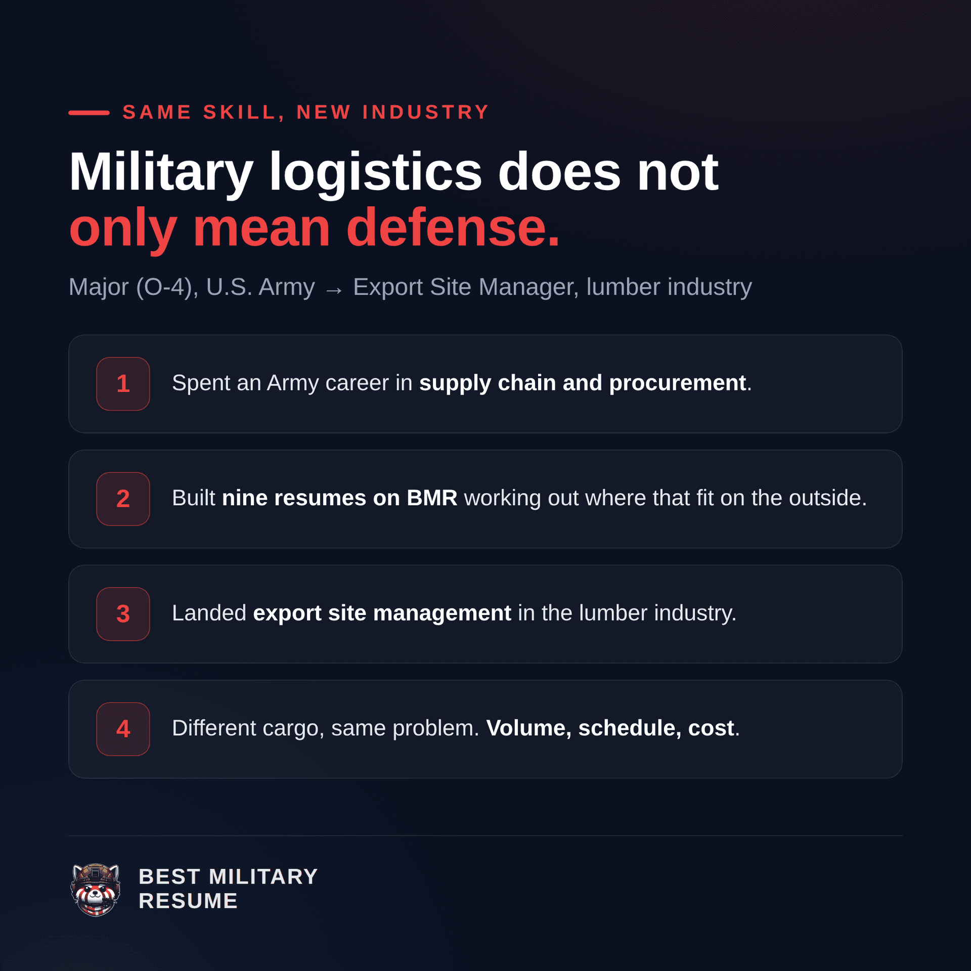 Success story graphic: Sandis, Major (O-4) Army