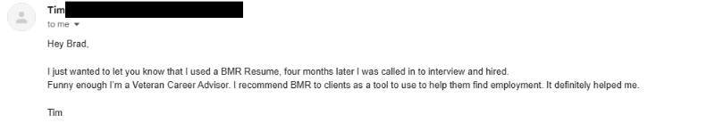 Success story screenshot from Tim