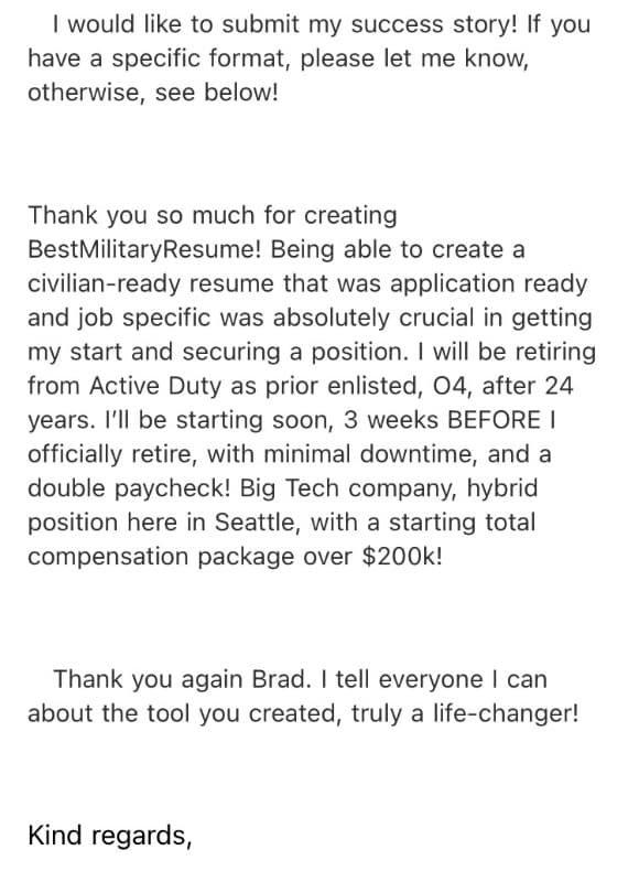 Success story screenshot from Brandon