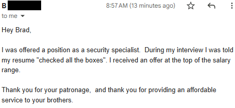 Best Military Resume Success Story - Army E-4 veteran hired in Communications and Public Relations