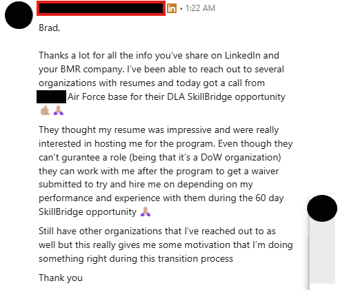 Best Military Resume Success Story - Army O-4 veteran hired in Operations and Logistics