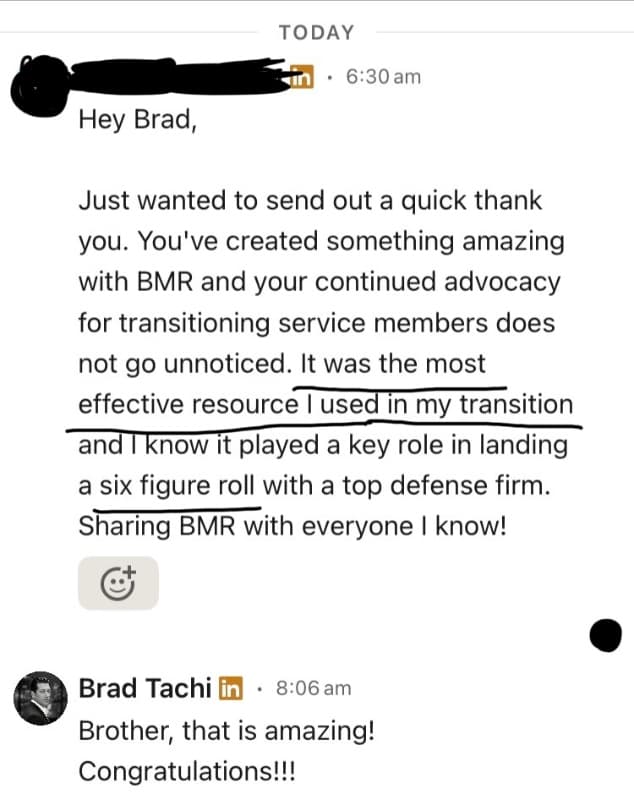 Best Military Resume Success Story - Marines E-7 veteran hired in Project Manager