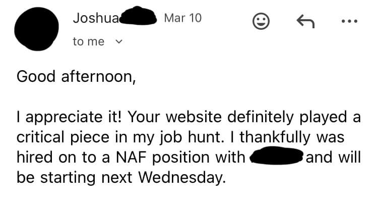 Success story from Joshua, Marines IT Specialist