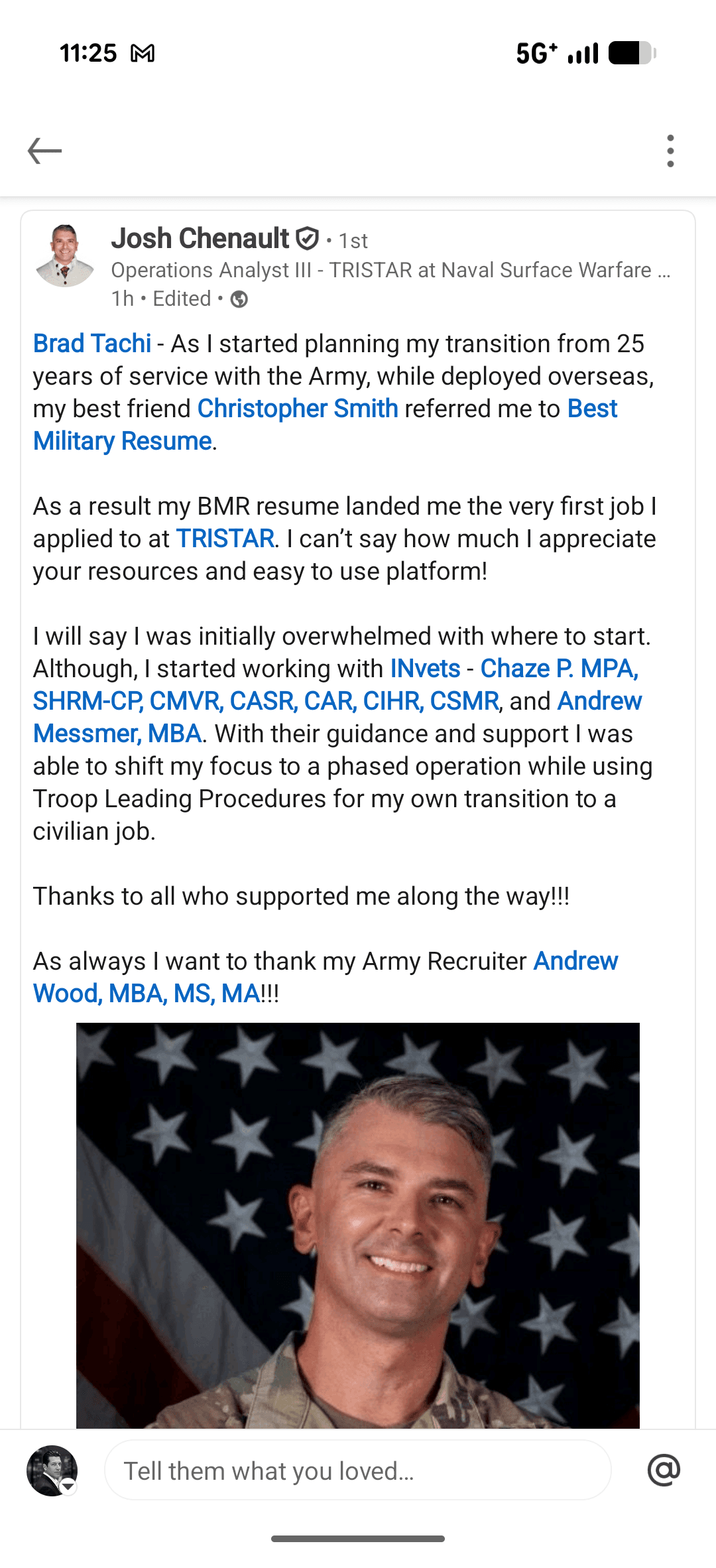 Success story from Josh, First Sergeant (E-8) Army
