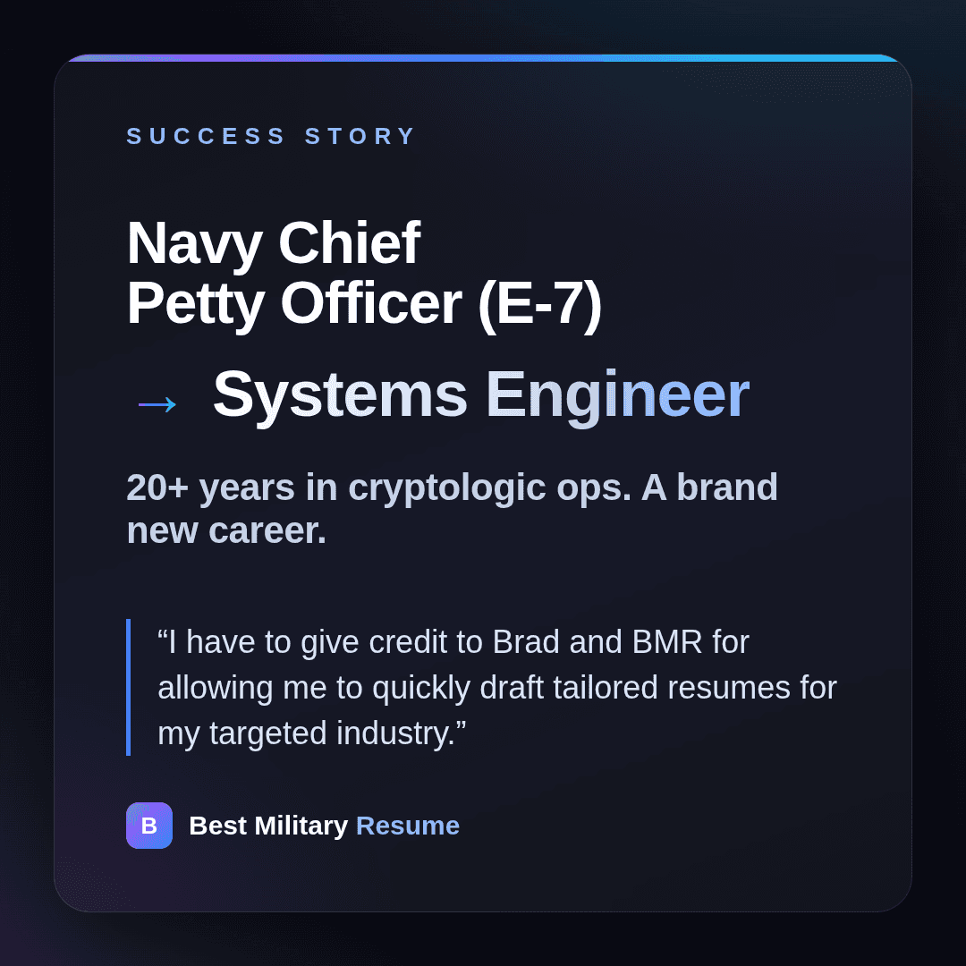 Jason, Chief Petty Officer (E-7), Navy - Systems Engineer success story