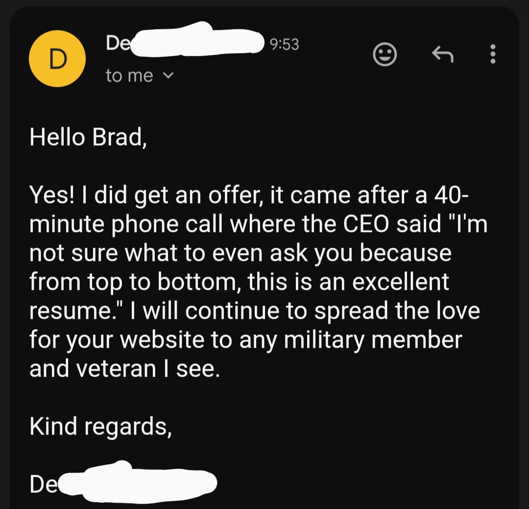 Success story from Desiree, Sergeant, Army