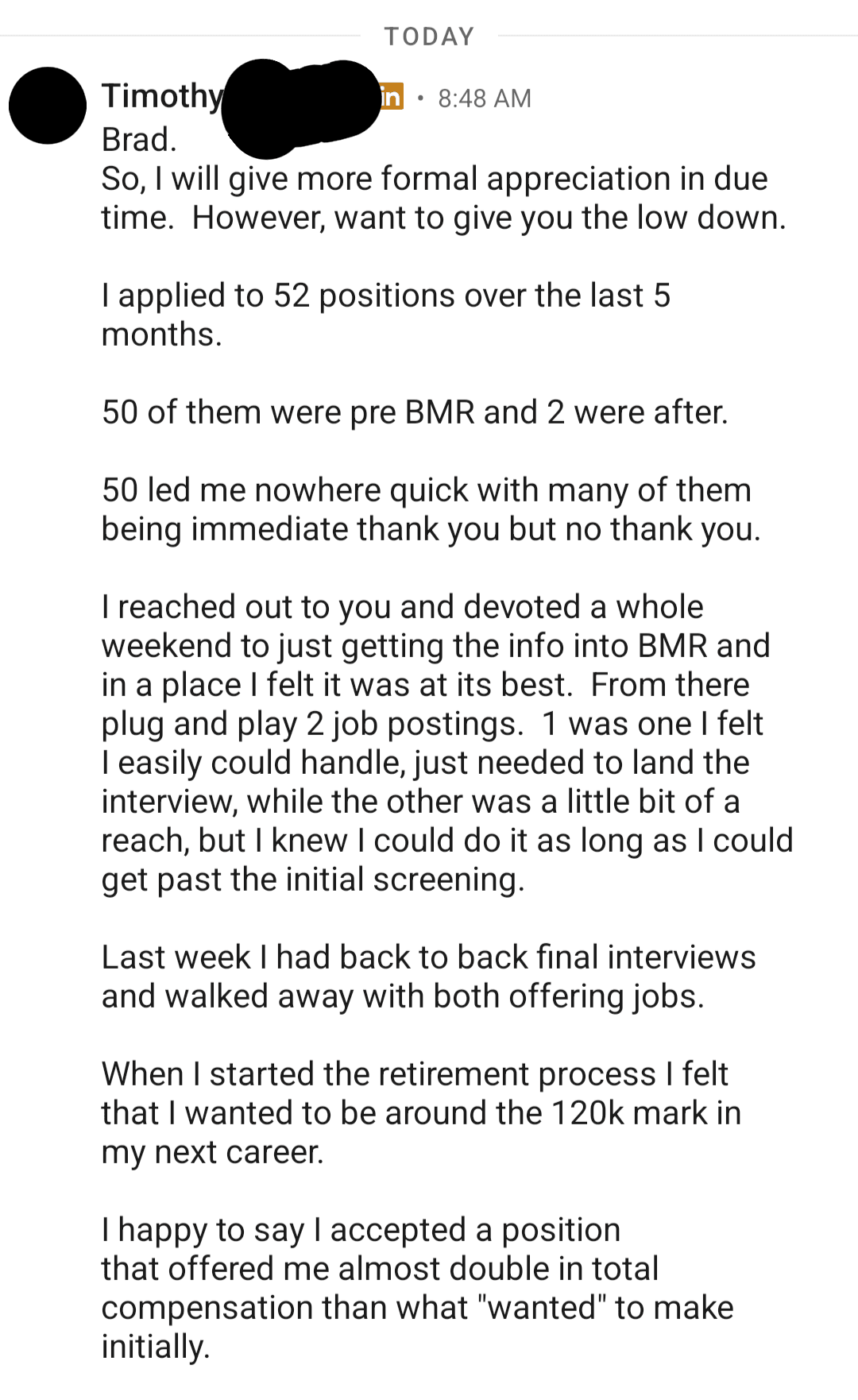 Success story from Timothy, Sergeant Major (E-9) Marines