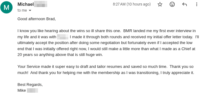 Success story from Mike, Chief Petty Officer (E-7) Navy