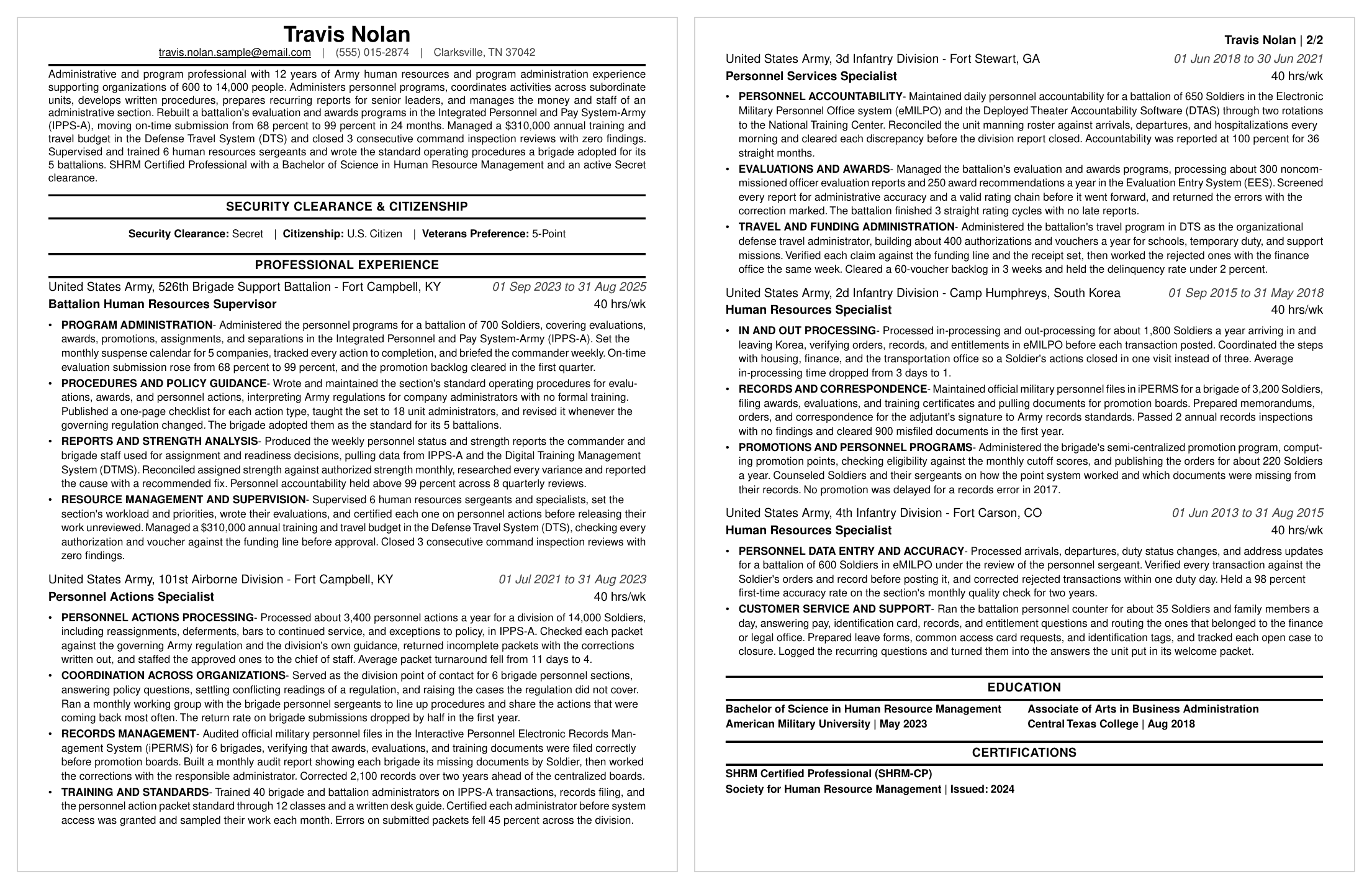GS-0301 Miscellaneous Administration and Program resume example (GS-9, 2 pages)